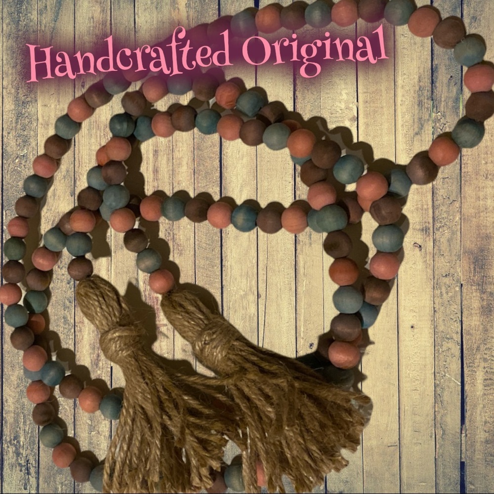 Hand Crafted Dyed Wood Bead Garland Christmas Tree Mantle Curtain Drapery B024